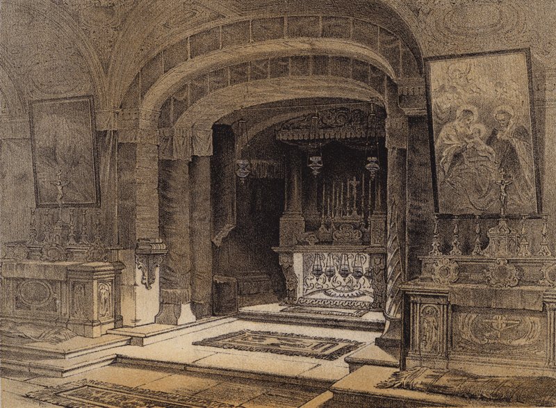 Bebudelsens helligdom, Nazareth (farve litho) af David (after) Roberts