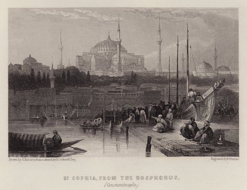 St. Sophia, fra Bosporus, Konstantinopel (farve litho) af David (after) Roberts