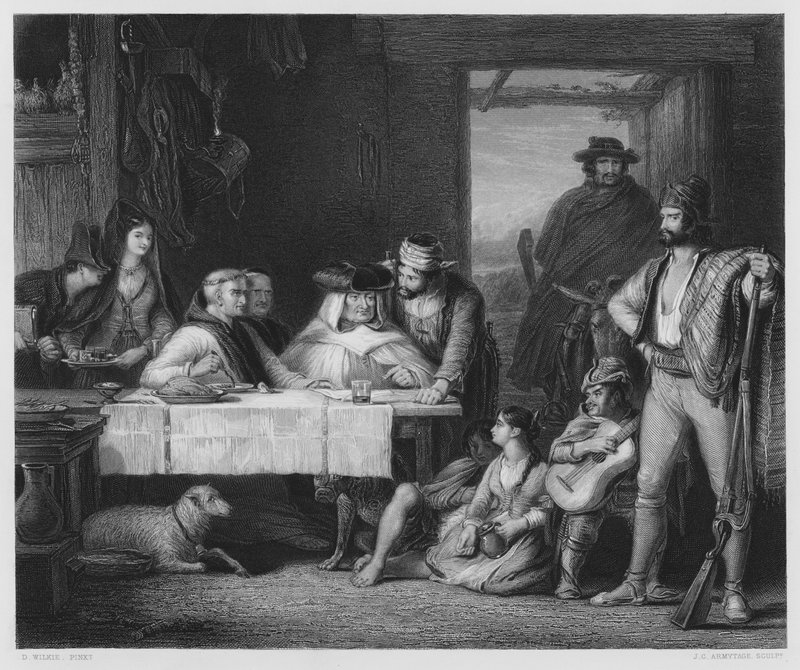 Et Guerilla Council of War, i en spansk Posado, billedet i den kongelige samling (gravering) af David (after) Wilkie