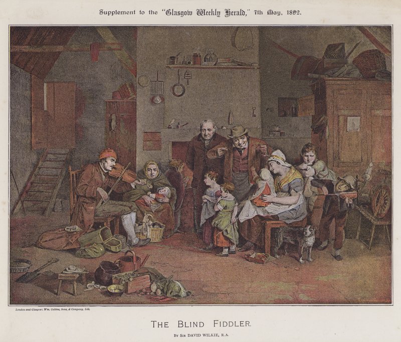 Den blinde spillemand (farve litho) af David (after) Wilkie