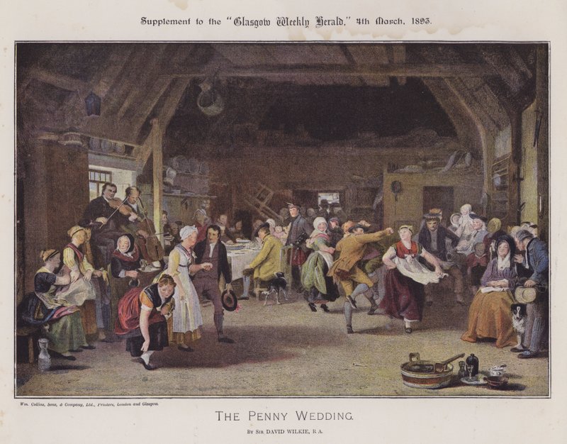 The Penny Wedding (farve litho) af David (after) Wilkie