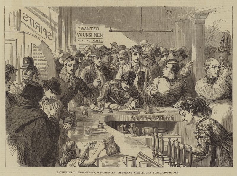 Rekruttering i King-Street, Westminster, Sergent Kite i Public-House Bar af David Henry Friston