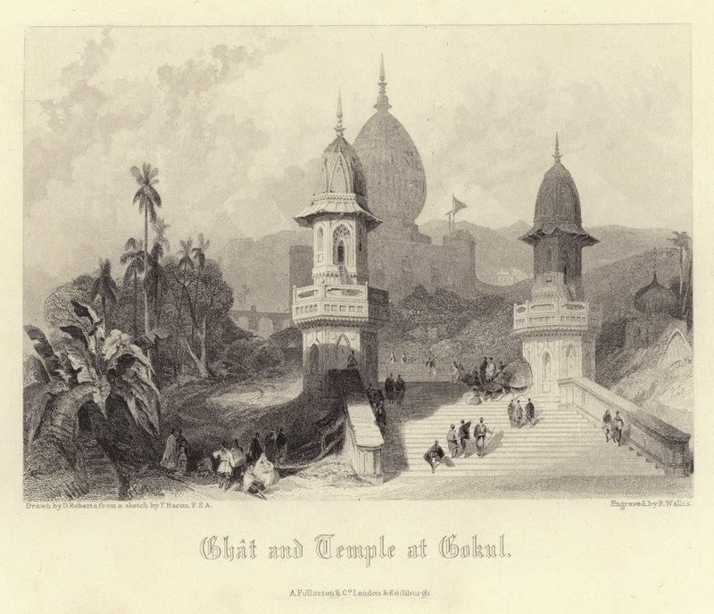 Ghat og tempel ved Gokul af David Roberts