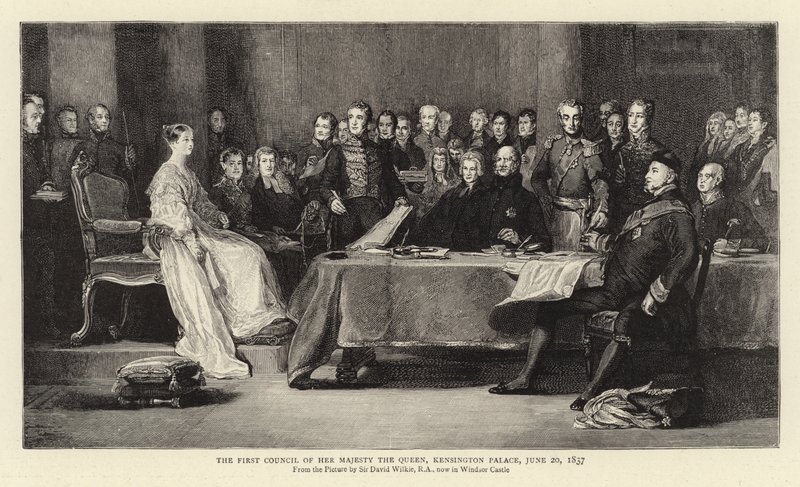 Hendes Majestæt Dronningens første råd, Kensington Palace, 20. juni 1837 af David Wilkie