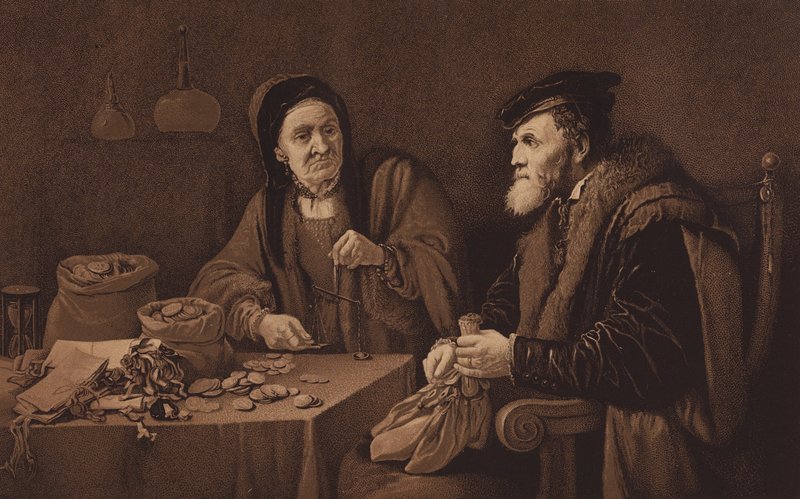 The Misers, fra billedet i National Gallery, London (litografi) af David the Younger (after) Teniers