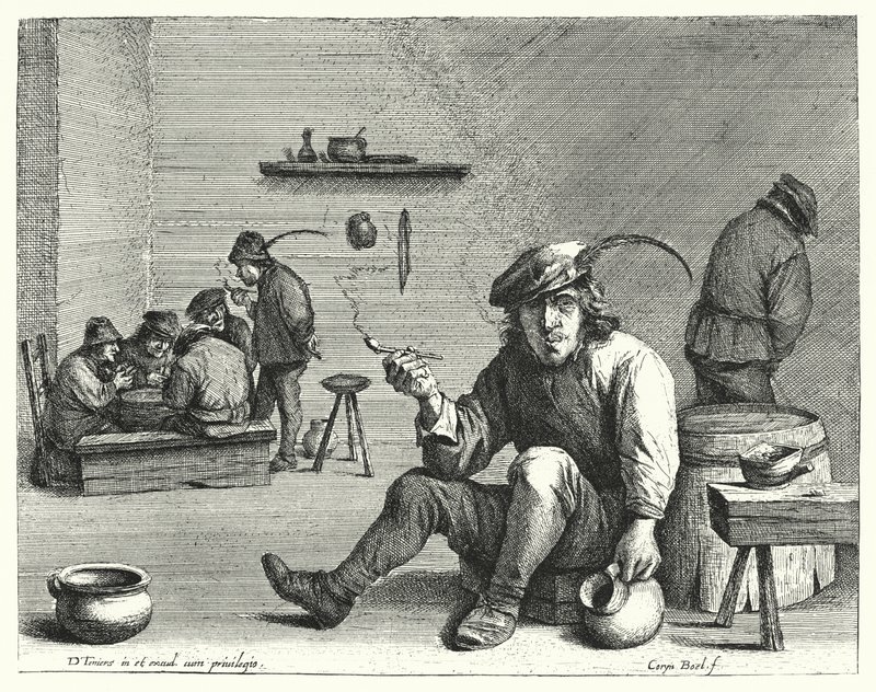 The Smoker (gravering) af David the Younger (after) Teniers