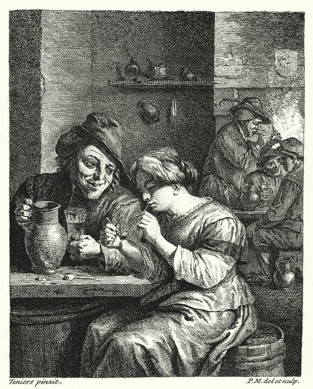 Den rygende kvinde (gravering) af David the Younger (after) Teniers