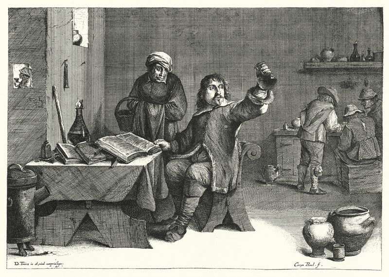 Urinlægen (gravering) af David the Younger (after) Teniers