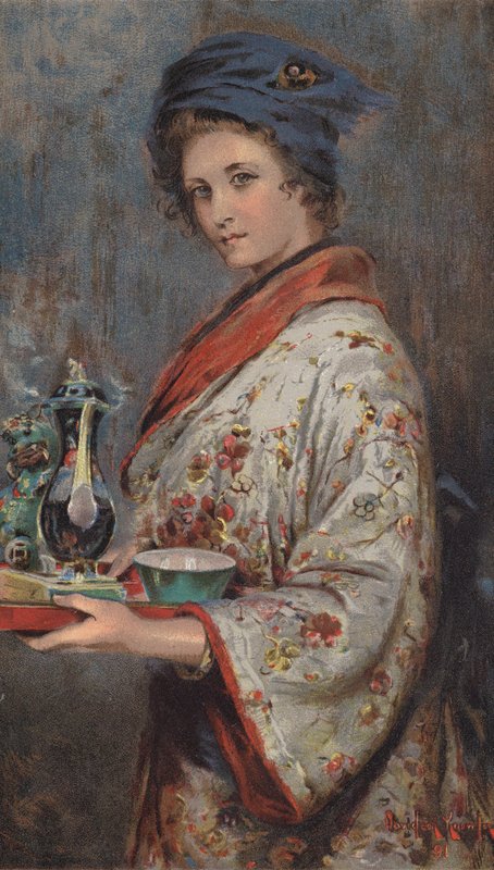 The Tea Girl (farvelitografi) af Davidson Knowles