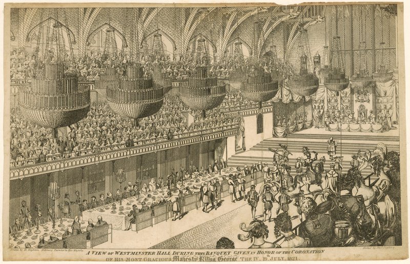 En udsigt over Westminster Hall under banketten givet til ære for kroningen af kong George IV af Denis Dighton