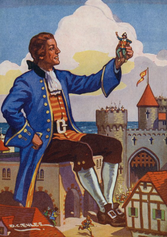 Gulliver og de små mennesker (farvelitografi) af Derek Charles Eyles