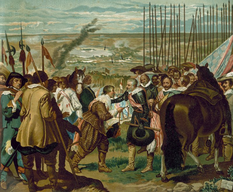 Overgivelsen af Breda, Holland, 1625 (chromolitho) af Diego Velázquez