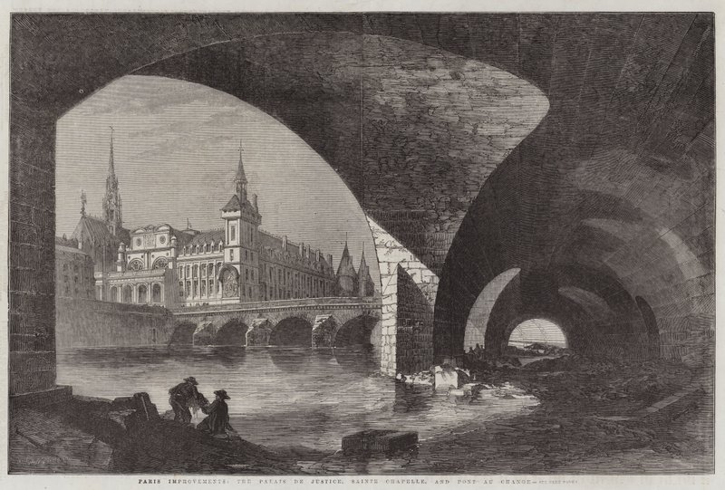 Paris Improvements, Palais de Justice, Sainte Chapelle og Pont au Change af Dieudonne Auguste Lancelot