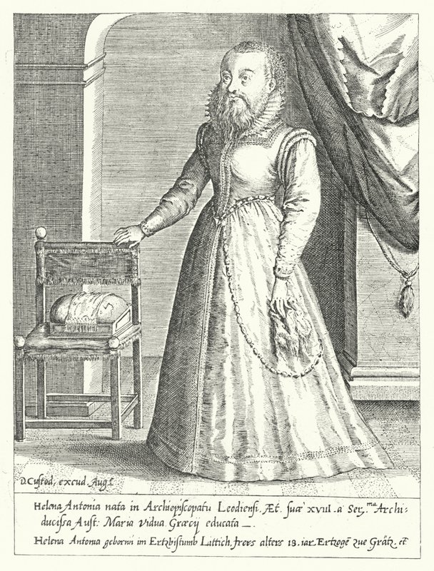 Helena Antonia af Liège, den skæggede kvindelige hofdværg af Maria af Østrig, den hellige romerske kejserinde (gravering) af Dominicus or Custodis Custos