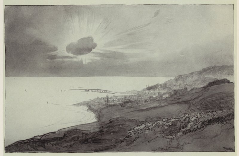 Lyme Regis fra Charmouth Hills (litografi) af Donald (after) Maxwell