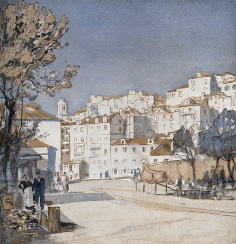 Gamle Lissabon i dag (farve litho) af Donald (after) Maxwell