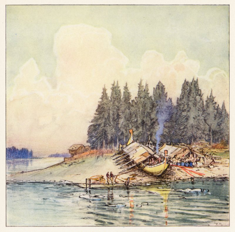Rudyard Kipling: "De danske kvinders harpesang" (farvelitografi) af Donald (after) Maxwell