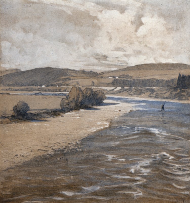 The Dee at Aboyne (farve litho) af Donald (after) Maxwell