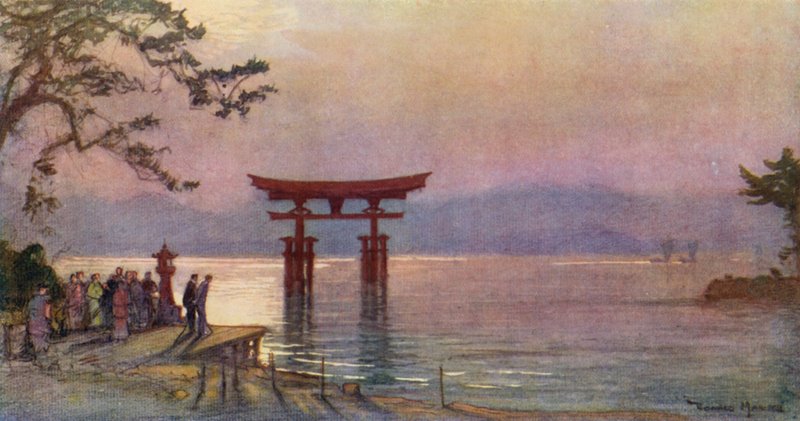 Torii i det indre hav, Japan (farvelitografi) af Donald (after) Maxwell