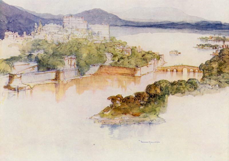 Den vidunderlige by Udaipur (farvelitografi) af Donald (after) Maxwell