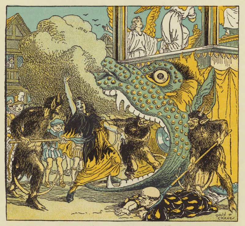 Mysteriespil af den type, som William Shakespeare så som dreng (farvelitografi) af Donn P. Crane