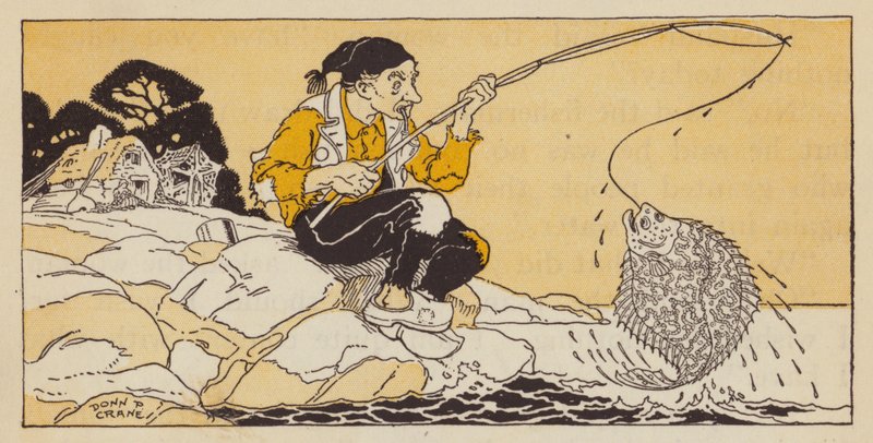 Fiskeren og hans kone, tysk eventyr (farve litho) af Donn P. Crane