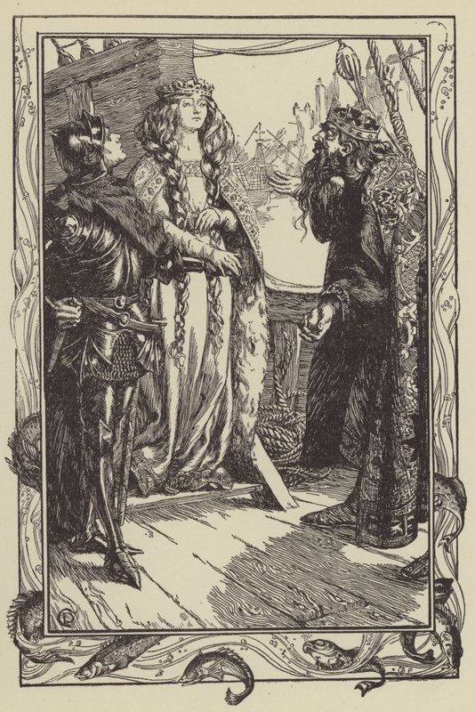 Kong Anguish giver Isolt til Sir Tristram (litho) af Dora Curtis