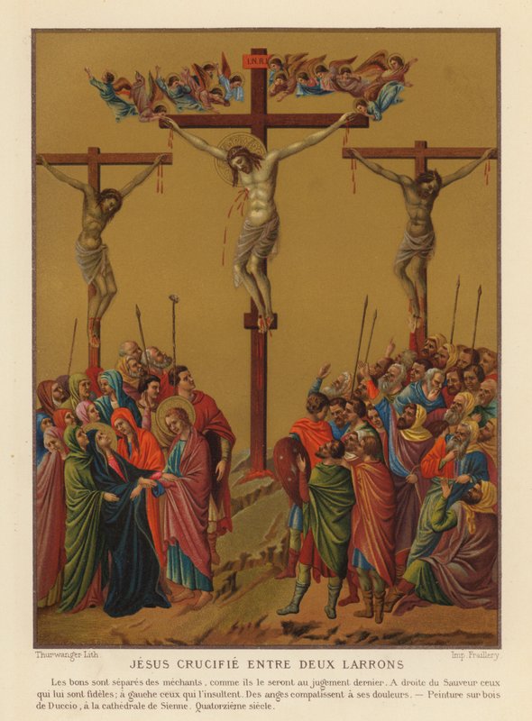 Jesu Kristi korsfæstelse (chromolitho) af Duccio di Buoninsegna