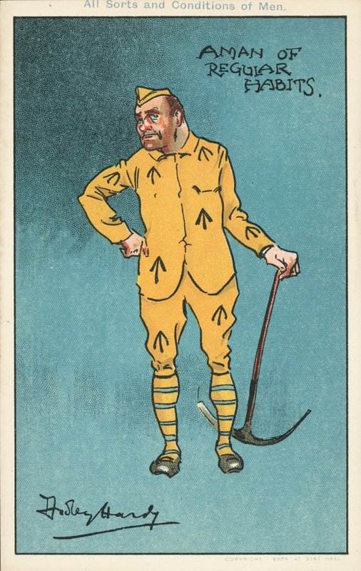 En mand med almindelige vaner: fange med en hakke (farve litho) af Dudley Hardy