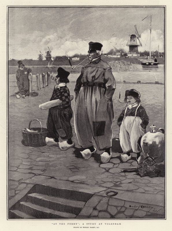 På Færgen, et studie ved Volendam af Dudley Hardy