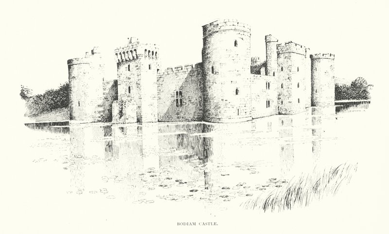 Bodiam Slot (litografi) af Duncan Moul