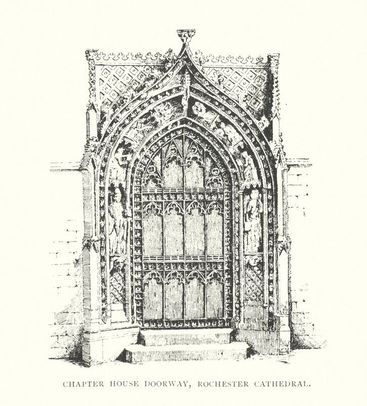 Døråbningen til kapitelhuset, Rochester Cathedral (litografi) af Duncan Moul