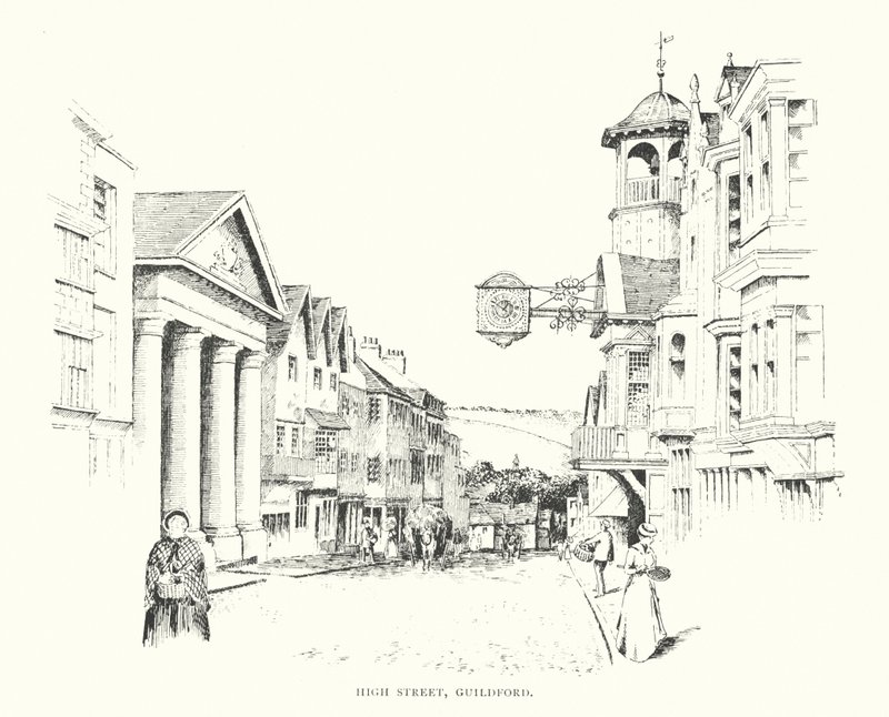 High Street, Guildford (litografi) af Duncan Moul