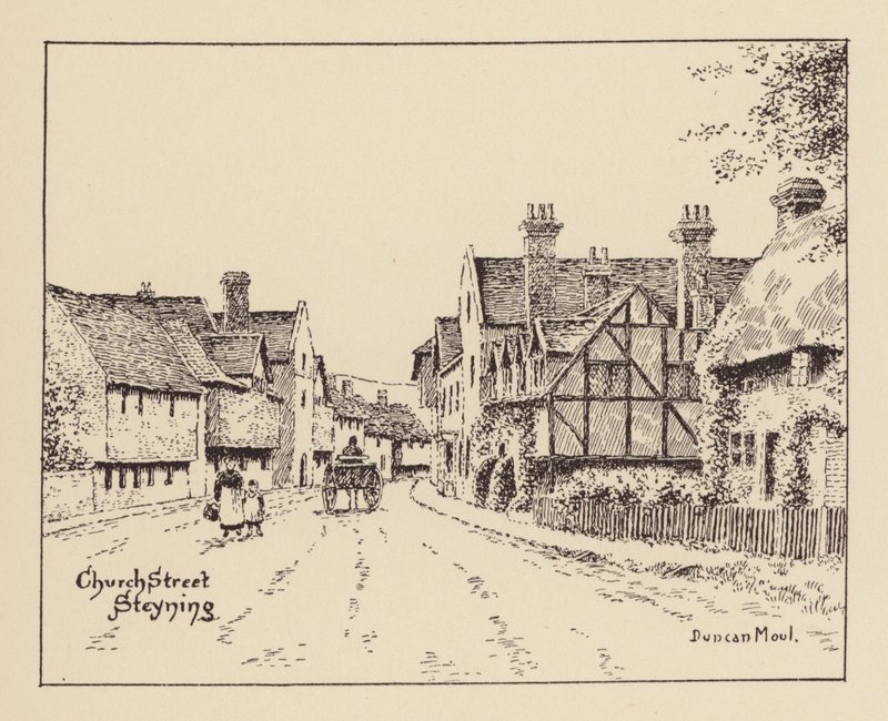 Sussex: Church Street, Steyning (litografi) af Duncan Moul