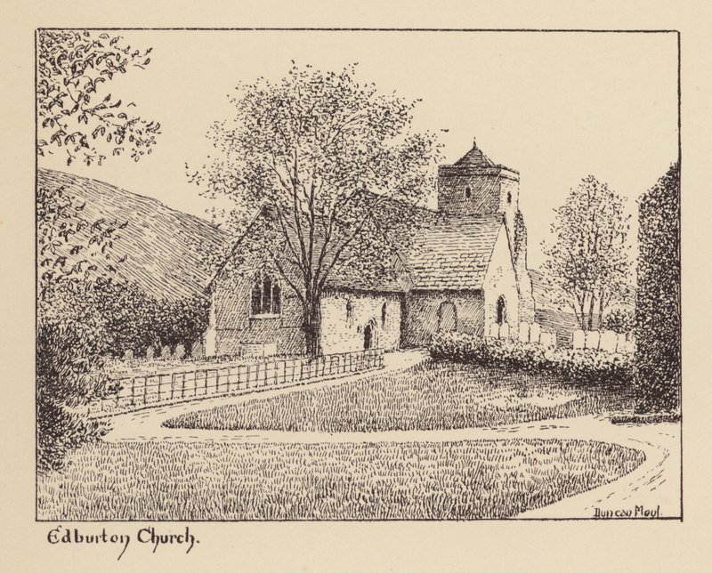 Sussex: Edburton Church (litografi) af Duncan Moul