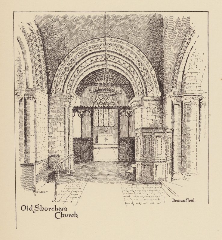 Sussex: Old Shoreham Church (litografi) af Duncan Moul