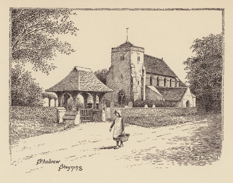 Sussex: St Andrew, Steyning (litografi) af Duncan Moul