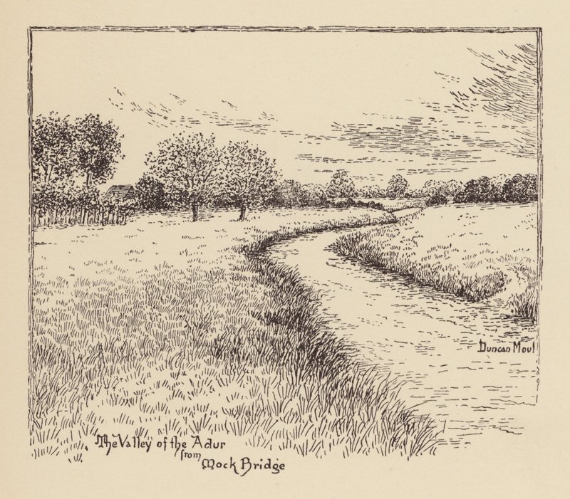 Sussex: Adur-dalen fra Mock Bridge (litografi) af Duncan Moul