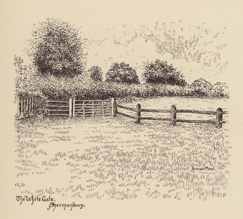 Sussex: Den hvide port, Shermanbury (litografi) af Duncan Moul