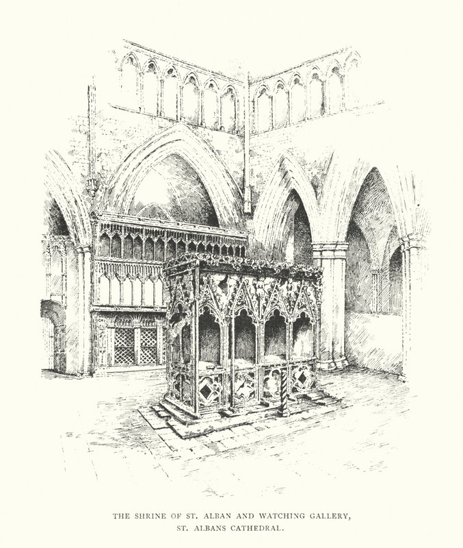 Shrine of St Alban og Watching Gallery, St Albans Cathedral (litografi) af Duncan Moul