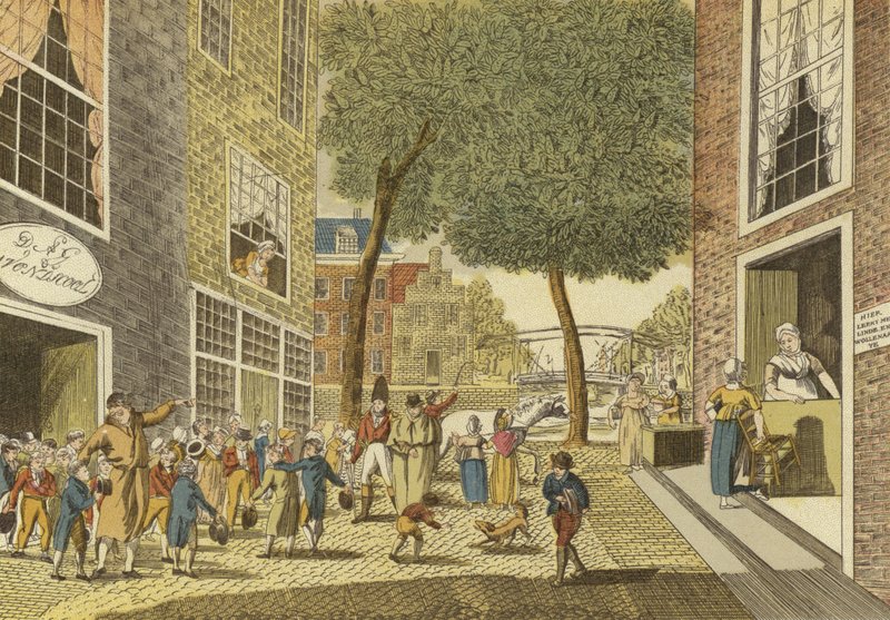 Children coming out of school, 1812  af Dutch School