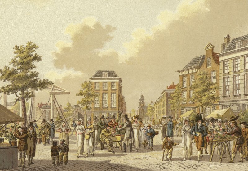 Flower market, Rotterdam, 1807  af Dutch School