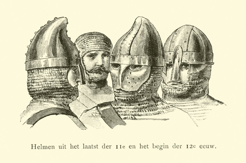 Helmets of the late 11th and early 12th Century  af Dutch School