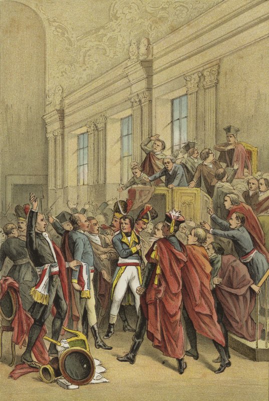 Napoleon smider rådet af fem hundrede ud af dets kamre, kuppet den 18. Brumaire, 1799 af Dutch School