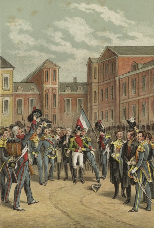 Napoleons farvel til den kejserlige garde i den hvide hestegård i Fontainebleau-slottet, 1814 af Dutch School