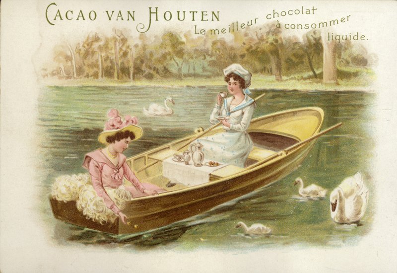 Kvinder i robåd, drikker chokolade af Dutch School