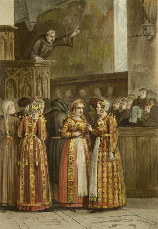 Women in traditional Friesian costume, Netherlands, 15th Century  af Dutch School