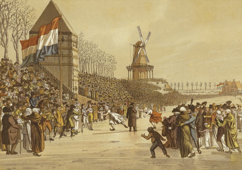 Womens ice skating races, Leeuwarden, Netherlands, 1805  af Dutch School
