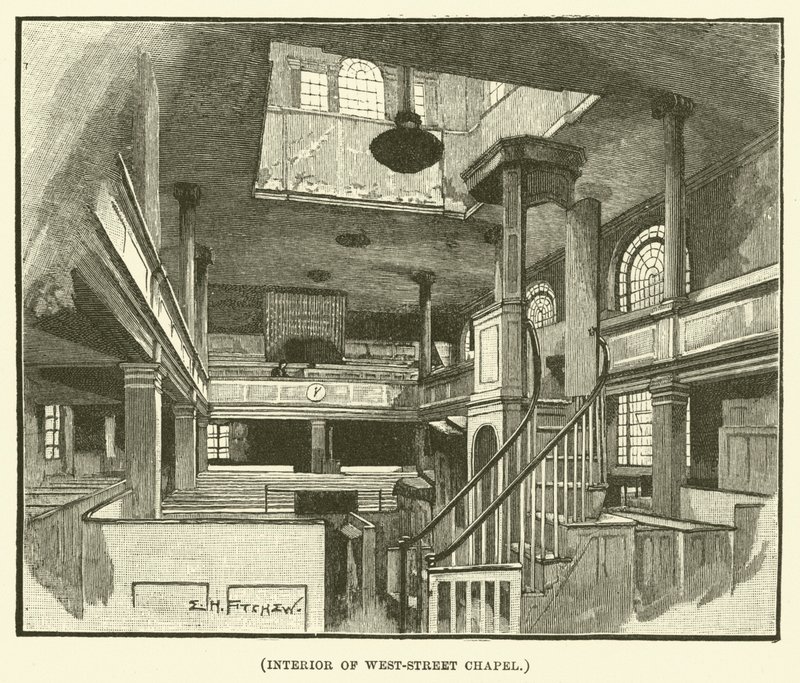 Interiør af West-Street Chapel (gravering) af E.H. Fitchew
