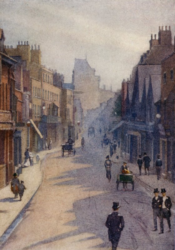Eton: Eton Street, "After Twelve" på en halvferie (farve litho) af E. D. Brinton